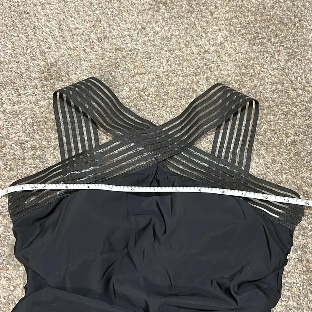 Aqua Green Black Crossover Neckline One Piece‎ Bathing Suit size Small
